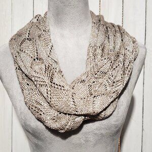 Coldwater Creek Infinity Scarf Beige Metallic Knit Glam Y2K Cottage Boho Indie